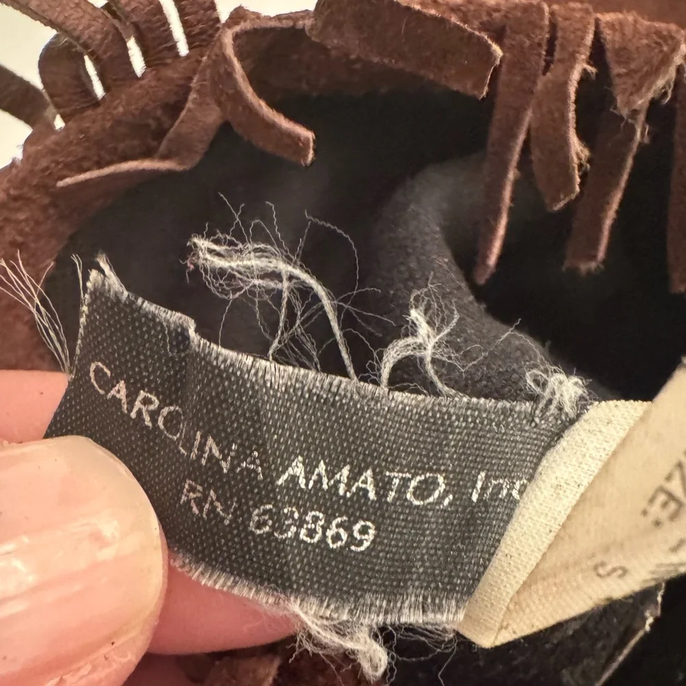 Vintage CAROLINA AMATO Suede Leather Fringe Deep Brown Fully Lined Romania